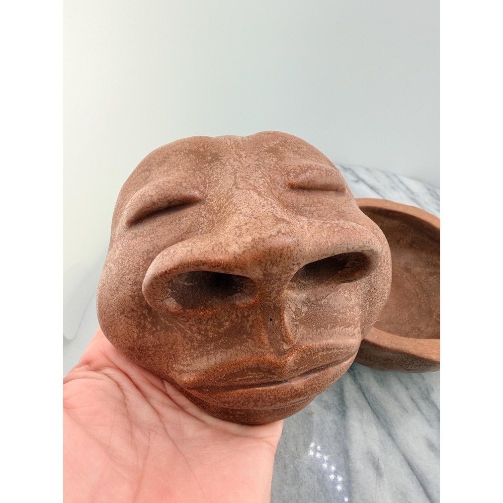 Vintage Studio Pottery Face Jar With Lid Nose Pot Whimsical Surrealist Brutalist - Picture 1 of 17
